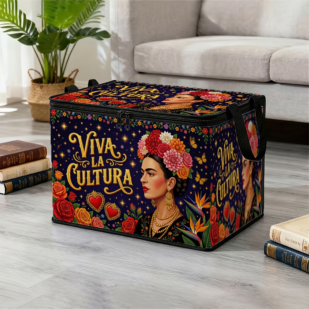 TEMU Mexican Box With Lid - Rectangular Box Featuring A Female Portrait And , Suitable For Organizing Office Supplies, Bathroom Items, Seasonal