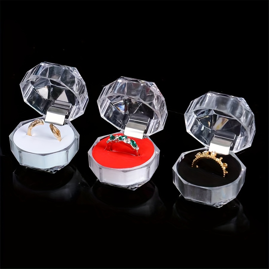 20 piezas de cajas de joyería octogonales de estilo clásico con cierre de hebilla, estuches de plástico multiusos para anillos, aretes, collares - Transparente, no necesita electricidad