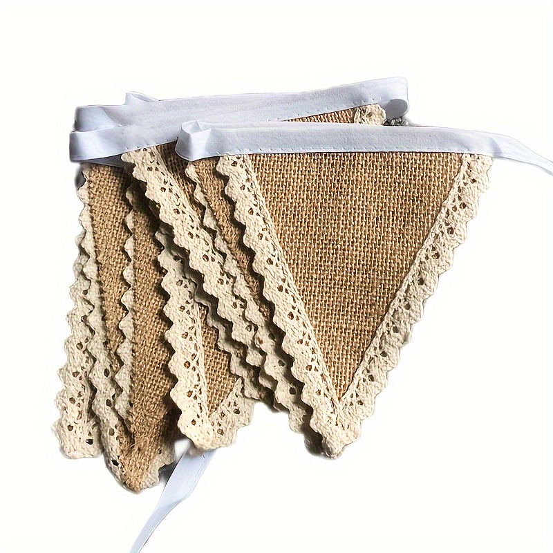 Blank Burlap Triangle Banners With Lace Edges For Wedding And Christmas Party Decorations