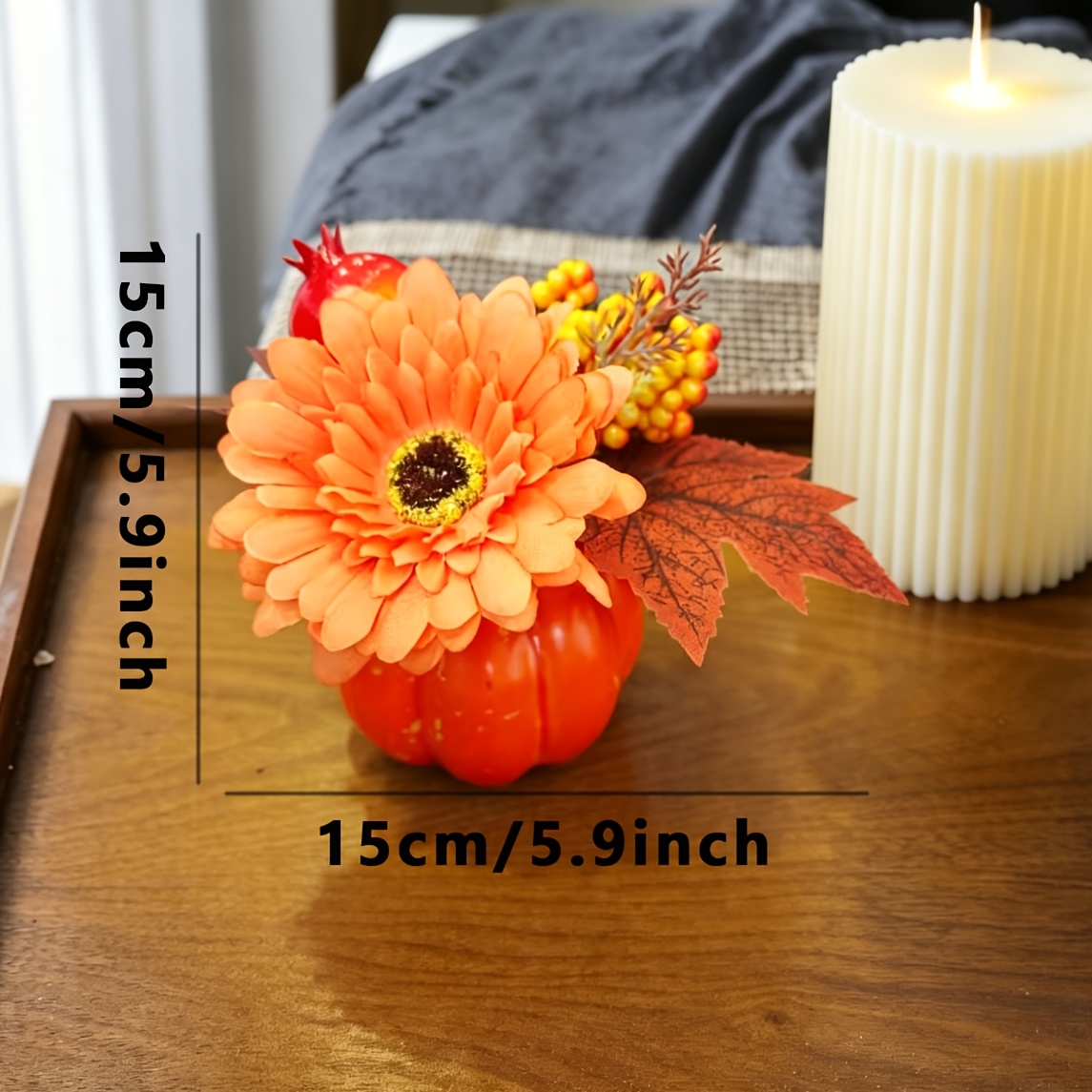 TEMU Arrangement Floral Artificiel Automne Citrouille, Artificielle Marguerite Feuille d'Érable Citrouille Centre de Table, Décoration de Plateau à