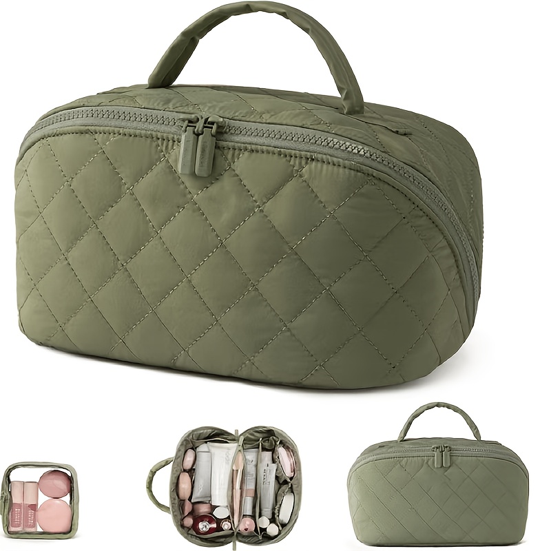 TEMU Neceser de maquillaje de rombos de gran capacidad para mujer, bolsa de de viaje portátil de , organizador de cuidado de la piel y cosméticos con