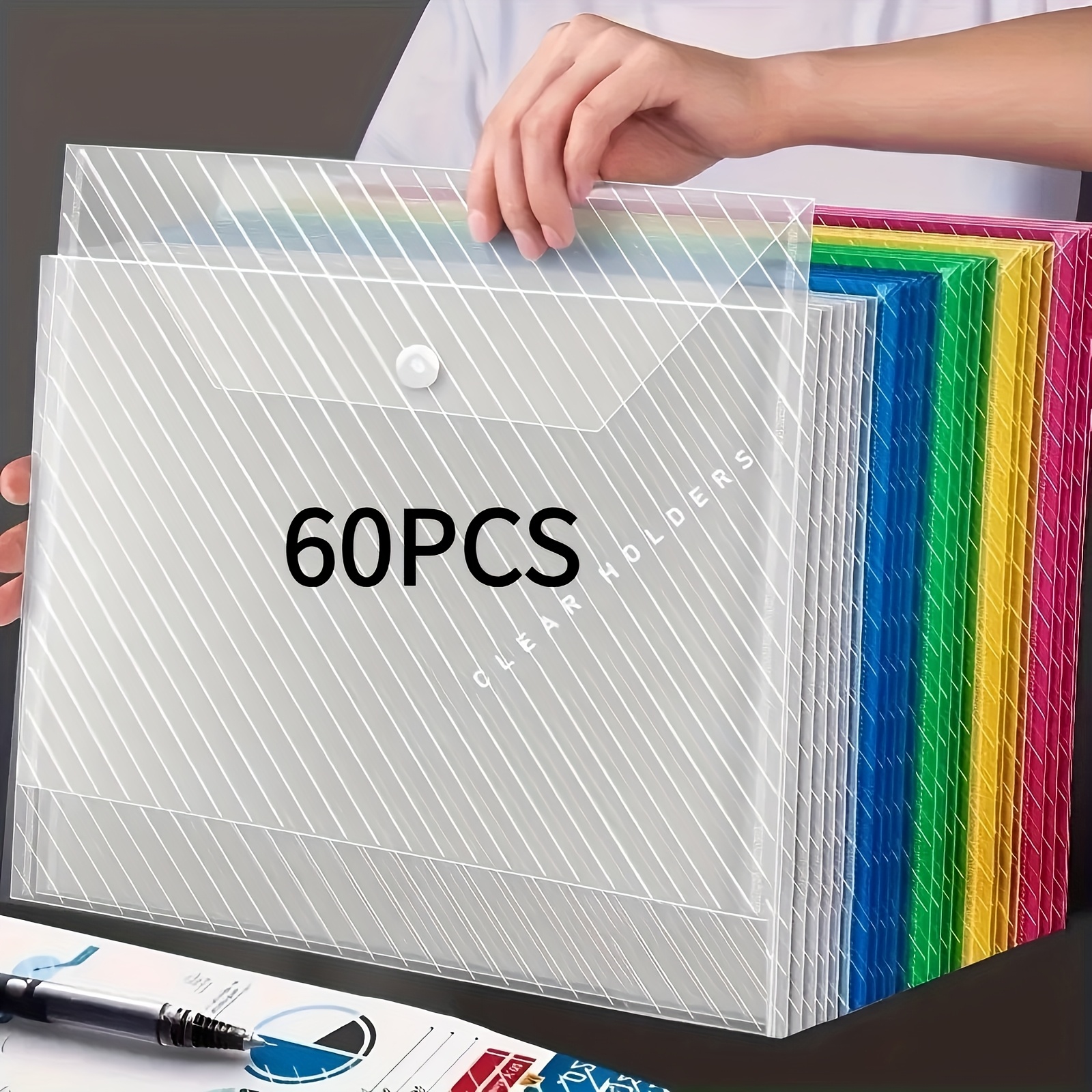 TEMU 30/60/120pcs Safe And Durable Snap Closure File Folders, Assorted Colors, Suitable For Document Folders, File Folders, Test Paper Folders,