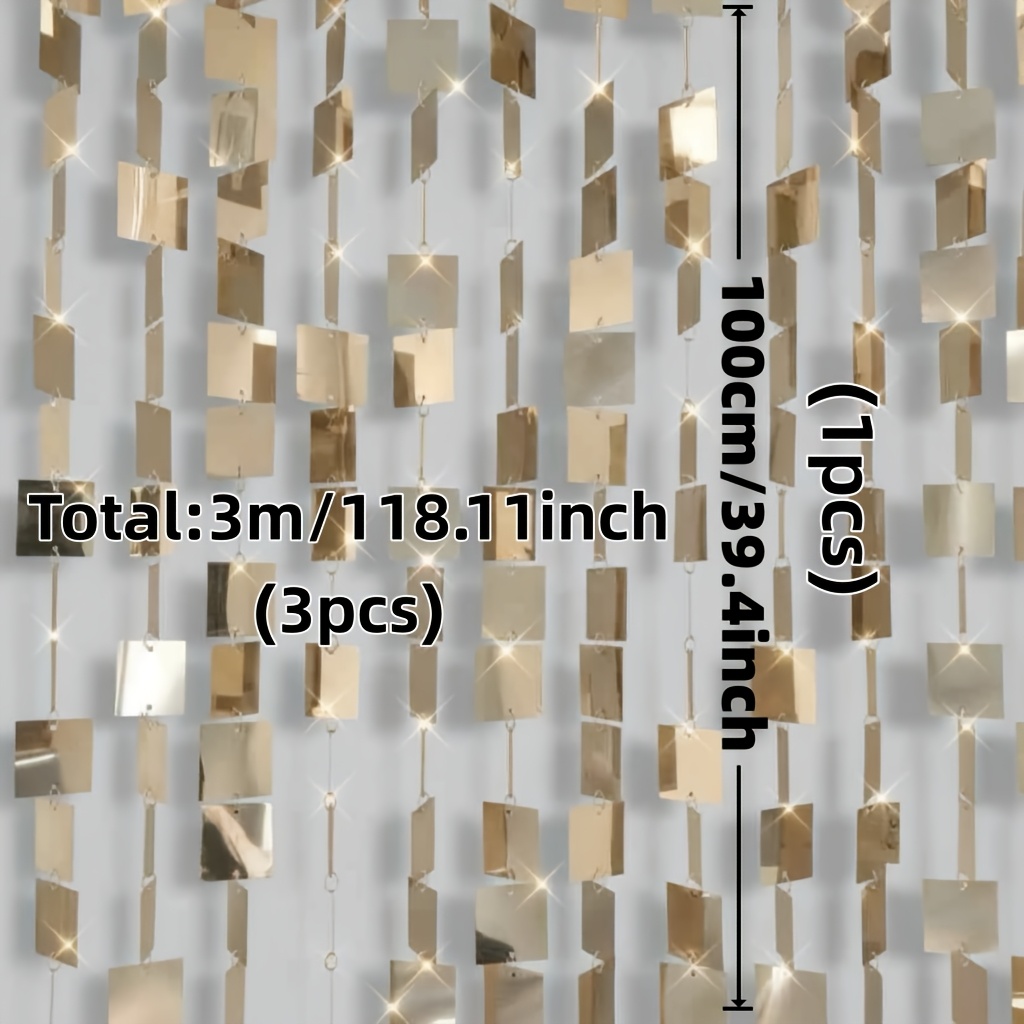 3-pack /118.11in Tassel Chain Shiny And Sparkling Pvc Sequin Hanging Decorations, Wedding Aisle Backdrop , And Wedding Accents, Sequin Hanging Ornaments, Wedding Arch Background Decorations