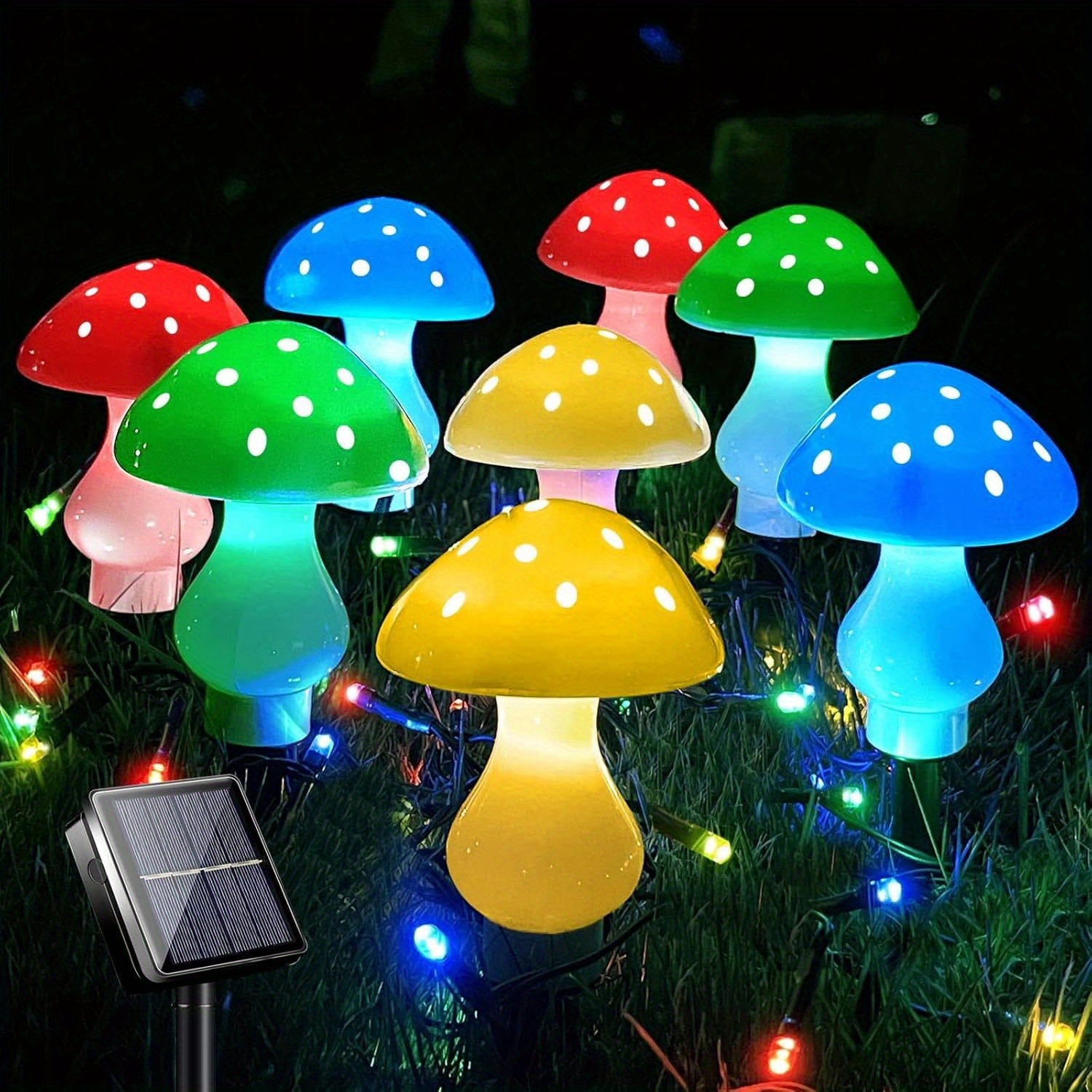 TEMU 6/8/12pcs Outdoor Solar Led Mushroom Light, Multicolor Mushroom Solar Light, 8 , Ip65 Waterproof Garden Light, Christmas Decorative Lights,