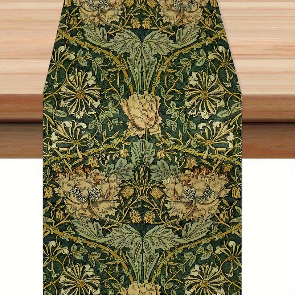 

1pc, Table Runner, William Morris Floral Table Runner, Vintage Flower Farmhouse Style Polyester, Indoor Table Runner, Outdoor Decor For Home Dining & Holiday Party