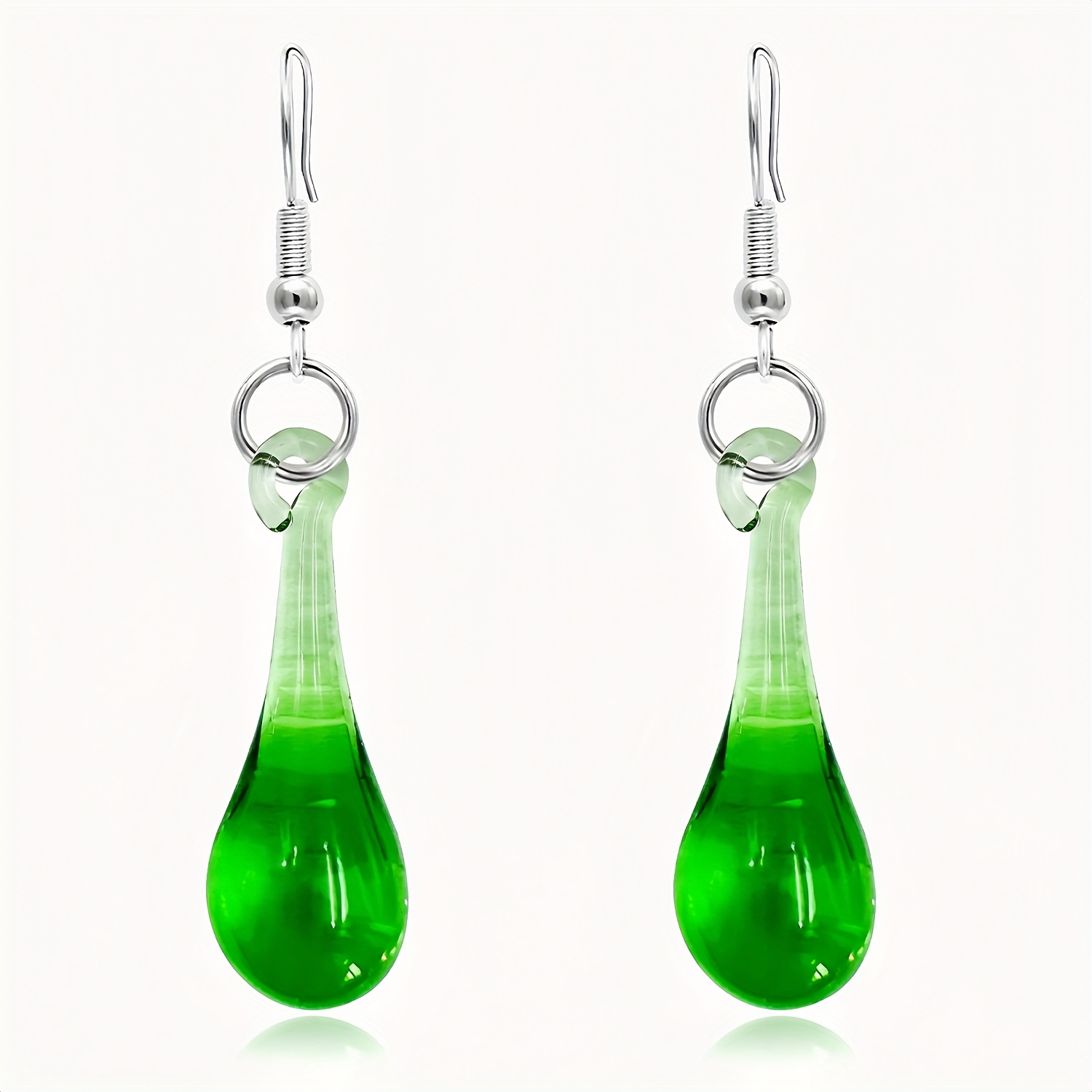 Teardrop Shaped Women's Pendant Earrings, Handcrafted Glass, Creative Jewelry, Green, Handmade, Size And Shape May Slightly, Suitable For Daily Wear And Vacation