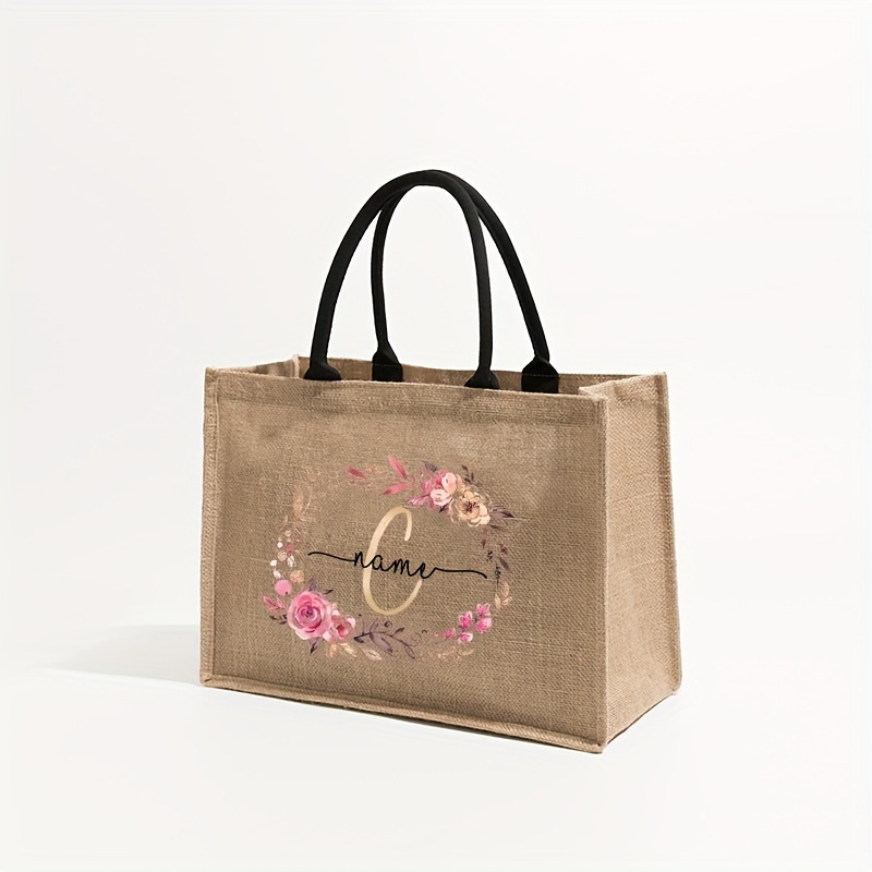 TEMU Sac fourre-tout personnalisé avec lettre de fleur et nom | Sacs à bandoulière pour femmes, sac de shopping pour d', sacs à main, cadeau