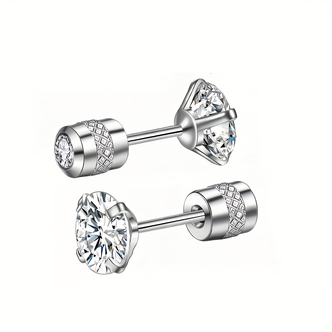 TEMU 1 Pair Easy Men's Synthetic Synthetic Synthetic Zirconââ Stud Earrings, Unisex Ear Cartilage Studs, Casual Wear And Christmas Gift, Without