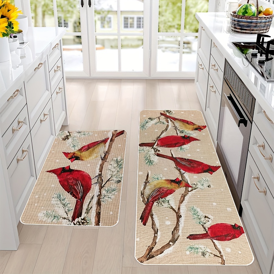 

2pcs Red Mat Set - Non-slip, Machine Washable Polyester With Rubber Backing For Home Decor - Christmas & , Ideal Gift For Bird Lovers (40cm*60cm/40cm*120cm)