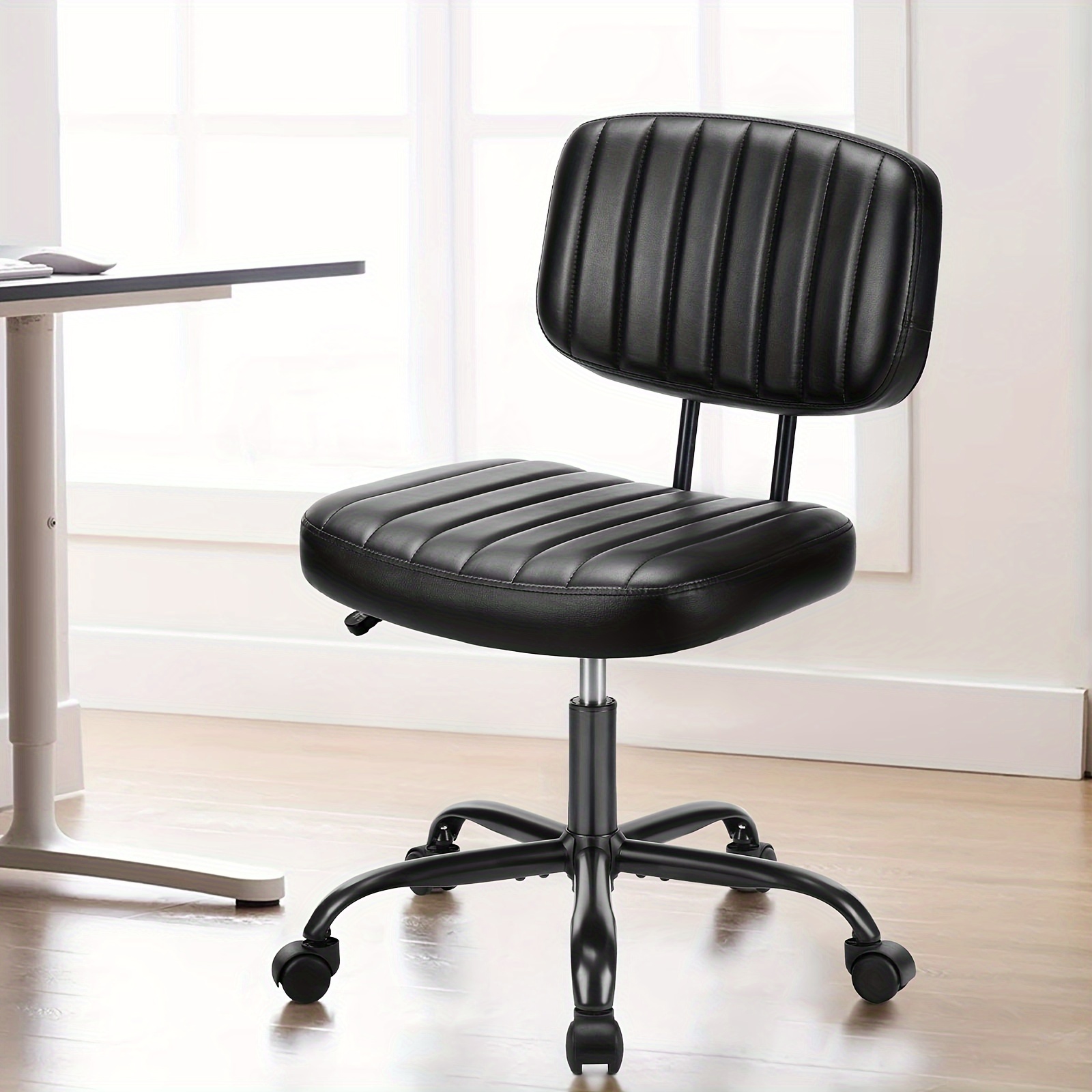 Small Desk Chair Armless, Comfortable Office Chair with Wheels, Rolling Task Chair with Low Back Lumbar Support, Vanity Chair for Bedroom Living Room Study Room, PU Leather 14 Small Desk Chair Armless, Comfortable Office Chair with Wheels, Rolling Task Chair with Low Back Lumbar Support, Vanity Chair for Bedroom Living Room Study Room, PU Leather - Image 14