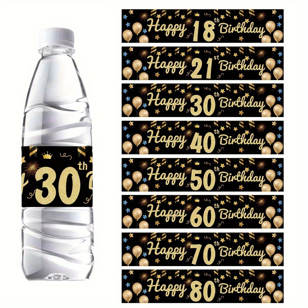 

24pcs Black Golden Birthday Party Water Bottle Labels, Paper Stickers For 18-80 Milestone Celebrations, Non-adhesive Party Decorations For Adults Over 15 Years, Theme