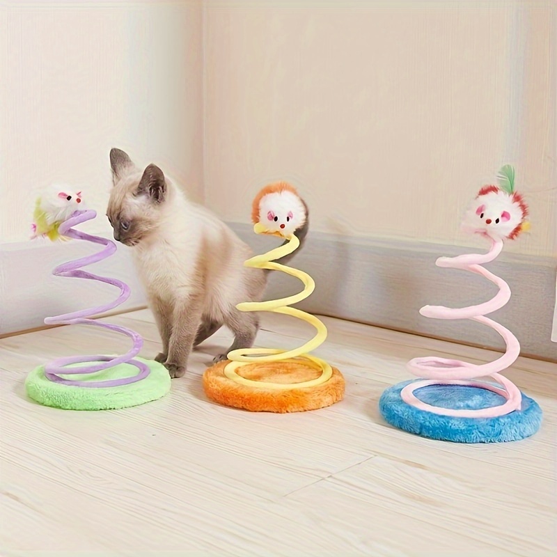 

1pc Interactive Cat Toy - Colorful Mouse Teaser With Plush Feather And Spring Action