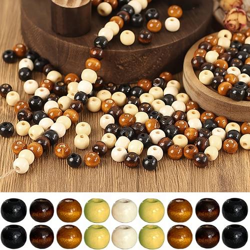 301pcs handmade wooden large hole beads 10mm mixed color round natural wood beads lace spacer wood beads for jewelry making diy craft handmade decorative beads