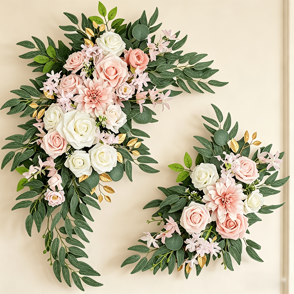 Image of Arches 2pcs Artificial Flowers In Pink And White, Suitable For Wedding Welcome Sign Flowers, Reception Ceremony Sign Decoration, And Plastic Greenery Hanging For Graduation Ceremonies.