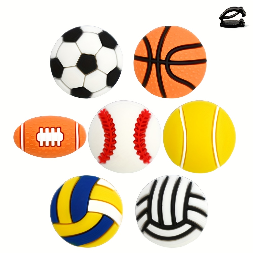 7pcs, Plastic, Half 3d Series Ball Shoelace Clip Decoration Accessories, , Basketball, Softball, Volleyball, Pattern Suitable For Shoe Diy Decoration