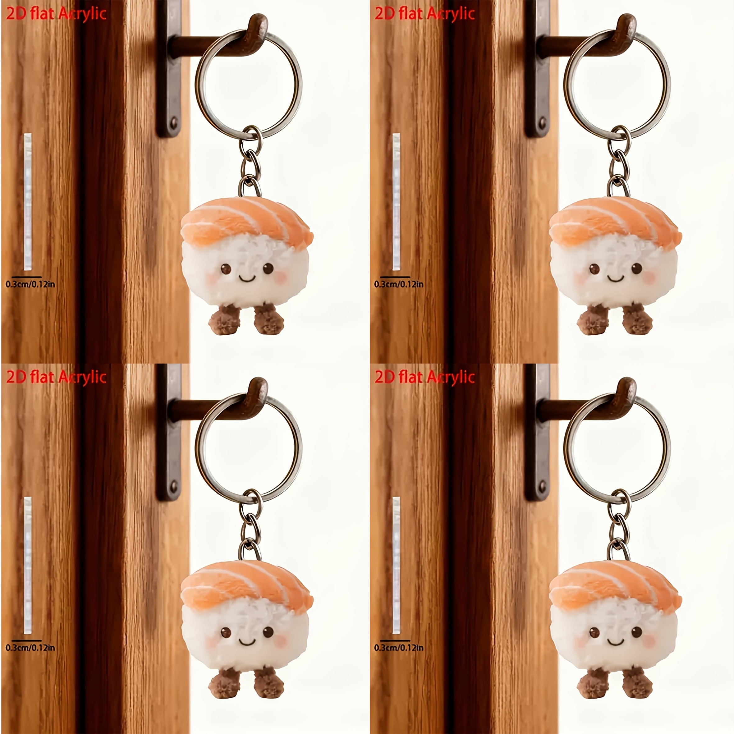 TEMU 2D-Flach, 4 Stk. 2D-Flach Süßer Sushi-Schlüsselanhänger, Acryl-Schlüsselanhänger-Design, Rucksack-Anhänger, Perfekte für als Geschenk, Geeignet