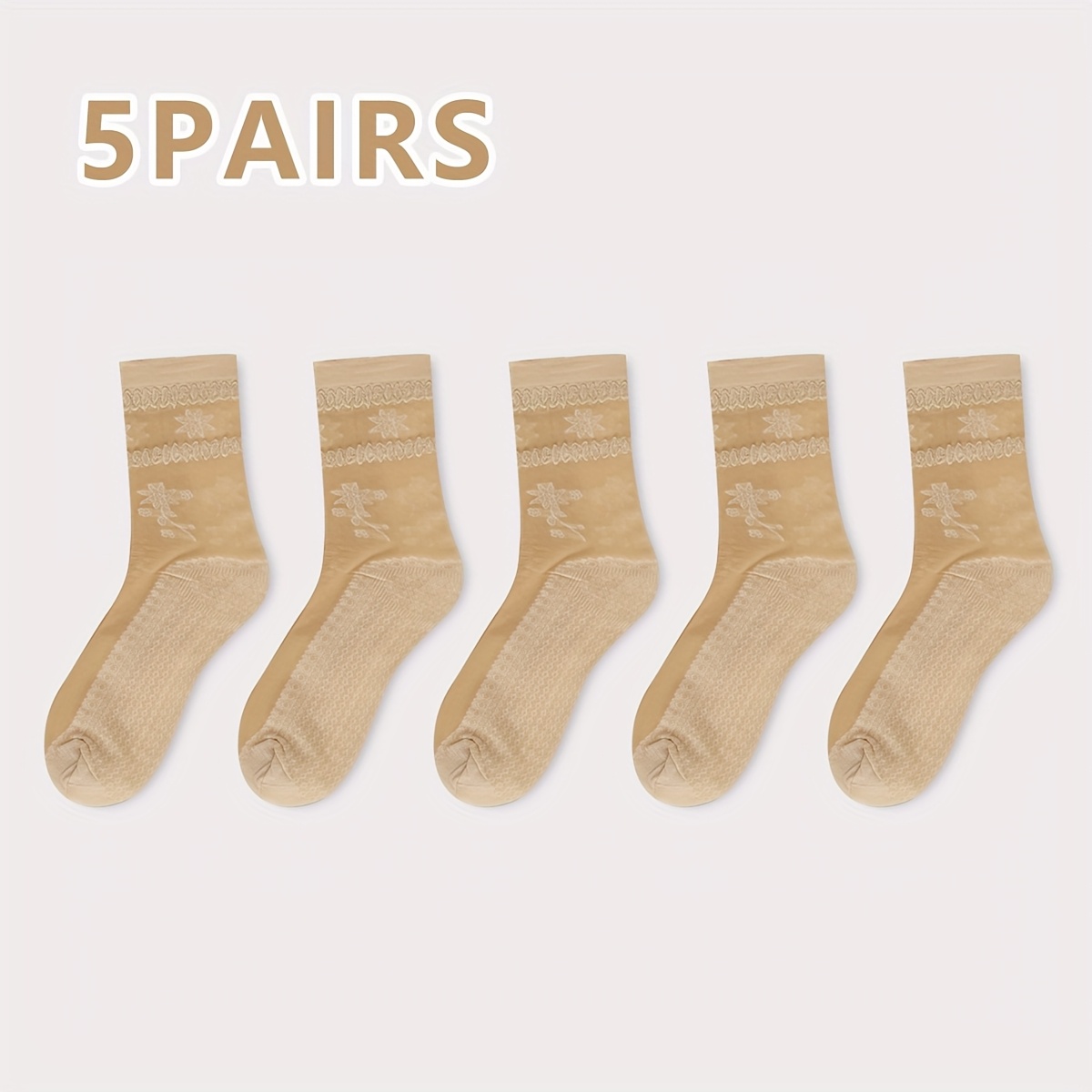 5 Pairs Women's Summer Ultra-thin Mid-calf Socks, Printed Design Short Socks, Breathable And Durable Anti-snag '