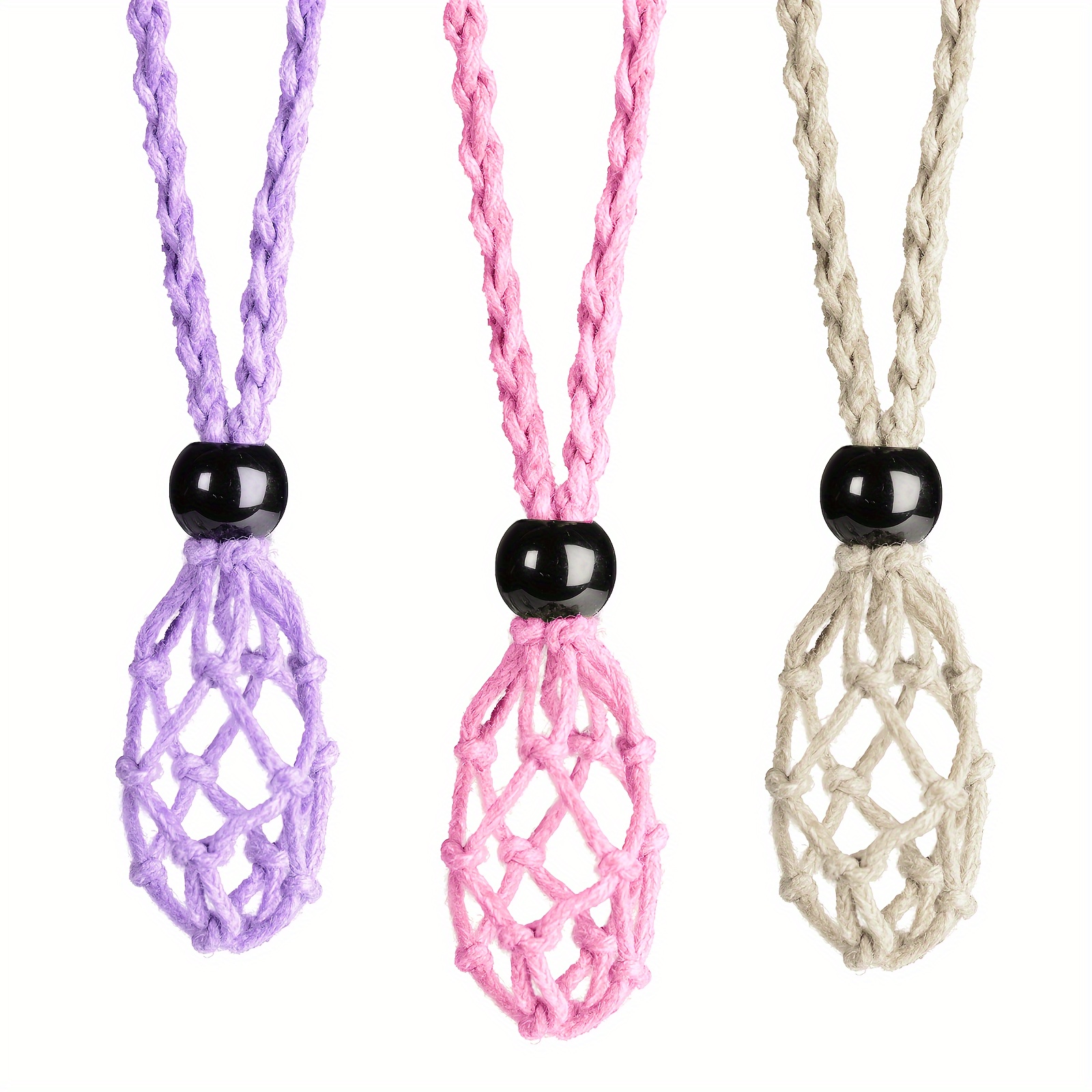 3pcs Crystal Cage Necklace Holder Cord with Adjustable Length