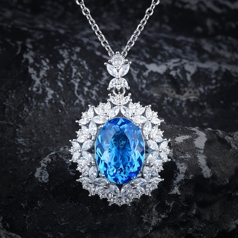 Image of 925 Silver Luxury Heavy Pigeon Egg Gemstone Necklace Pendant Light Small Fragrance Wind Women Christmas Birthday Gift Festival Party Wedding Gift For Girlfriend Wife Valentine's Day Gift