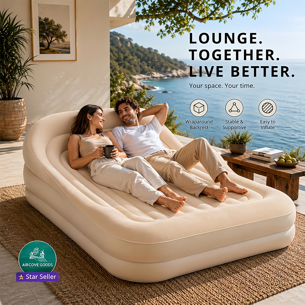 luxury 3 in 1 inflatable sofa bed for lounge sit sleep 550 lbs heavy duty air mattress with built in backrest portable sun lounger for summer outdoor   items for travel tent vacation picnic fathers day gift