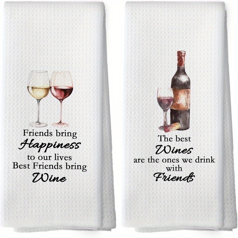 TEMU 2pcs Set Of Wine Enthusiast Kitchen Towels, Soft Polyester Fiber Decorative Tea And Tableware Towels With Friendship Quotes, Perfect Gift For