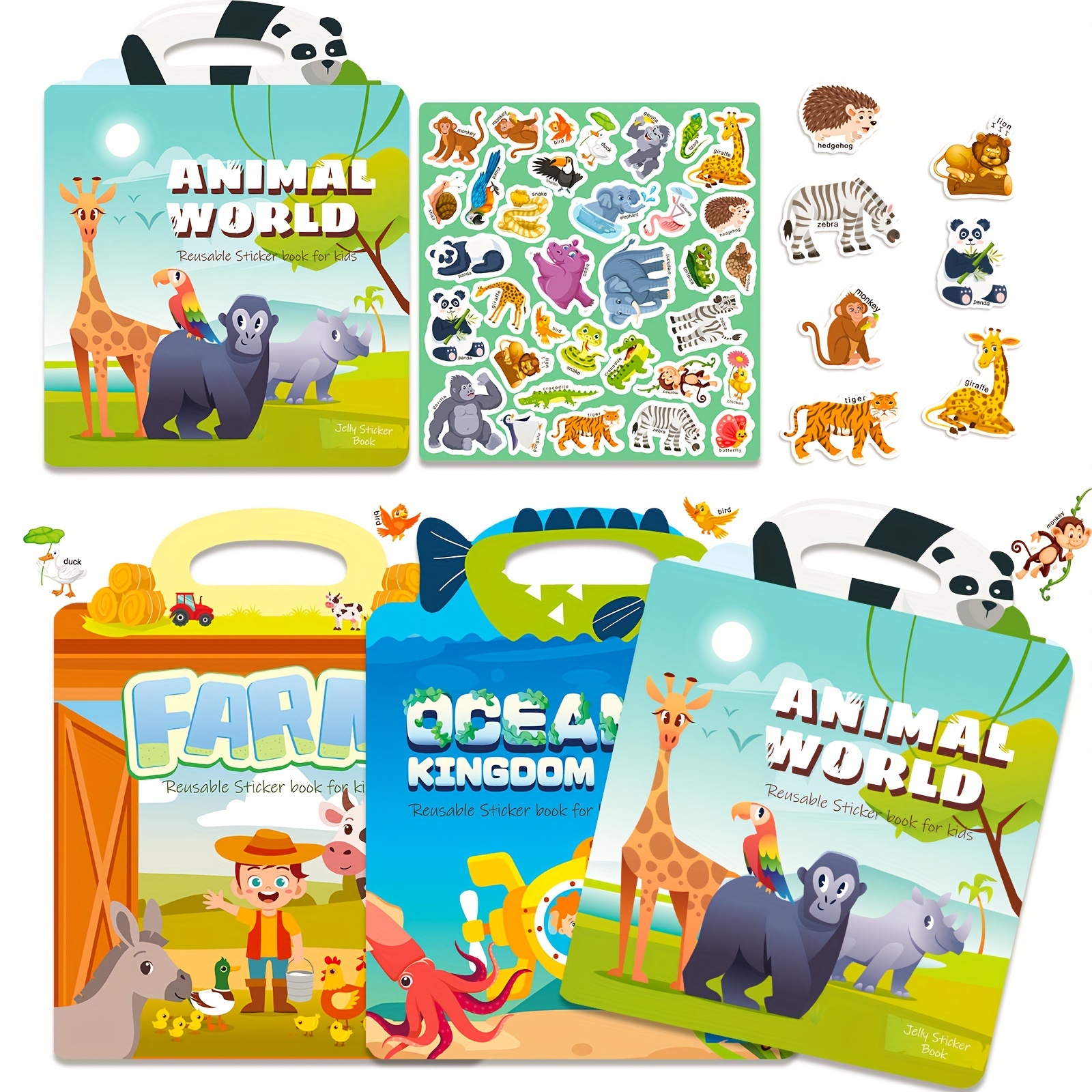 3Pack Pegatinas Para Niños,Calcamonias Para Niños de 2 a 4 Años,Libro de  Pegatinas Para Niños,Libros de Actividades Para Niños Adhesivas Portátiles