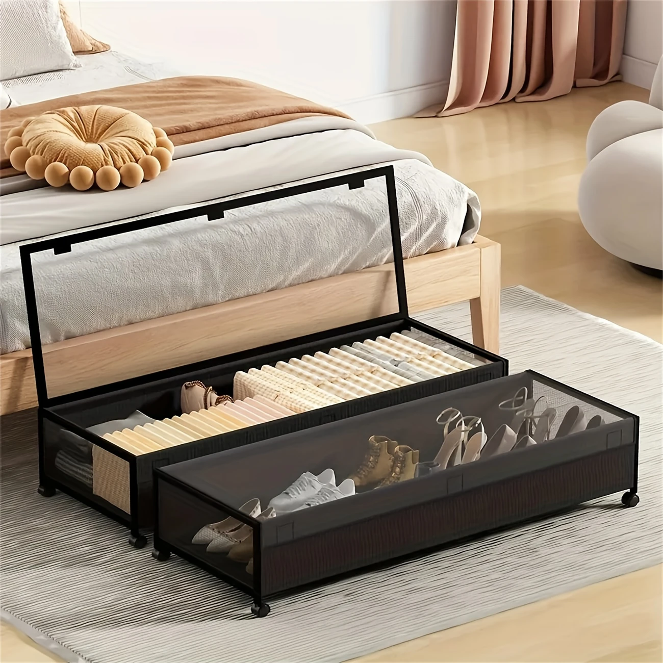 2pcs under bed storage cabinet with wheels transparent visual under bed storage cabinet storage drawer bedroom clothing storage container shoe blanket christmas mothers day gift fathers day gift under bed storage details 6