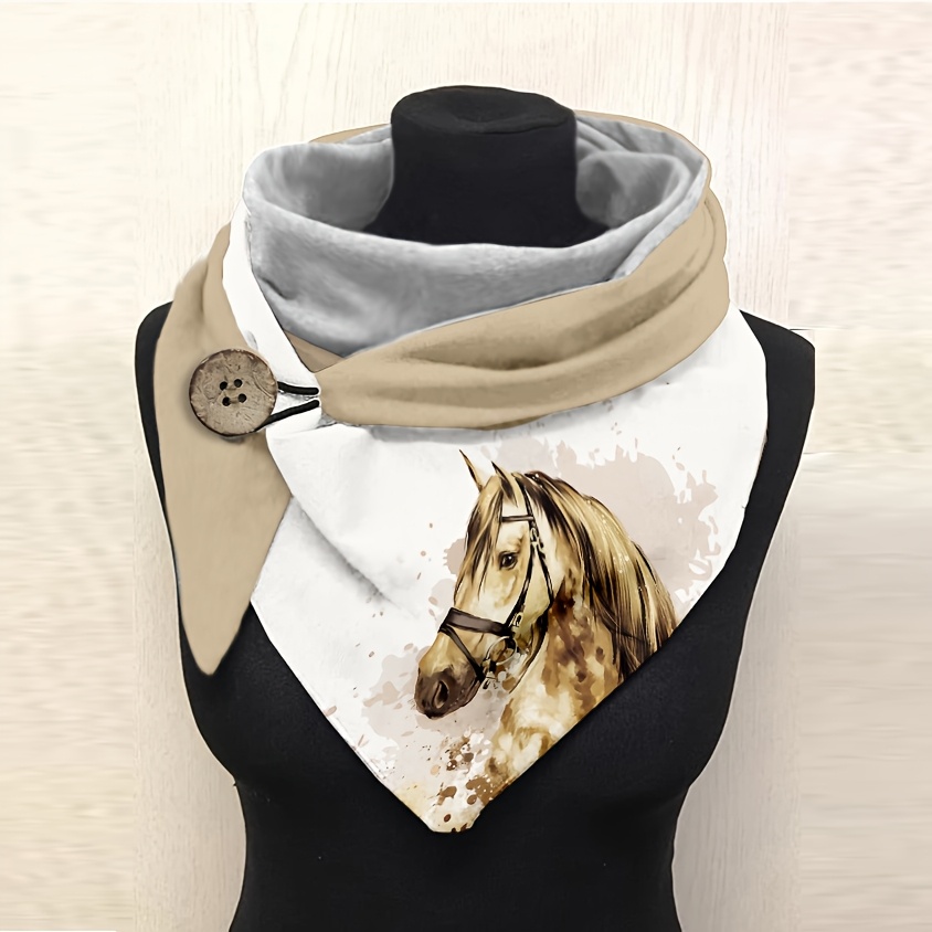 

Equestrian-themed 3d Print Scarf, Women's Warm Plush Polyester Spandex , Machine Washable Animal Pattern Scarf For Fall/winter, Suitable For 15+