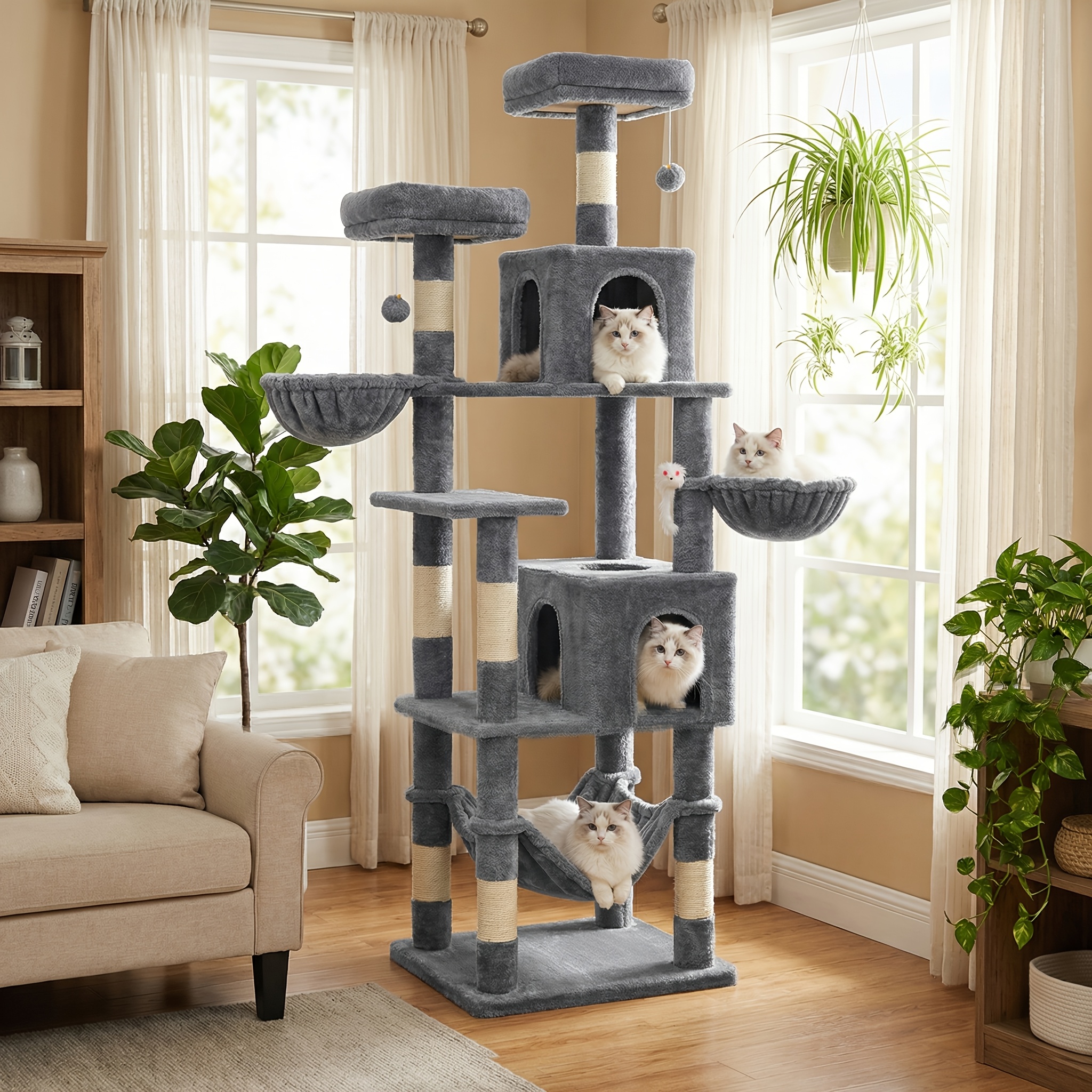 E-shop AMHANCIBLE Riesiges Kratzbaum-Katzenbaum, 180 cm Kratzbaum für erwachsene große Wohnungskatzen, Kratzturm mit 8 Kratzpfosten, 2 , 2 Hängekörbe,