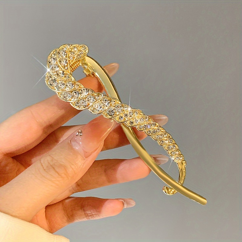 1pc geometric shape rhinestone hair clip headwear girls simple twist clip suitable for daily festival details 8