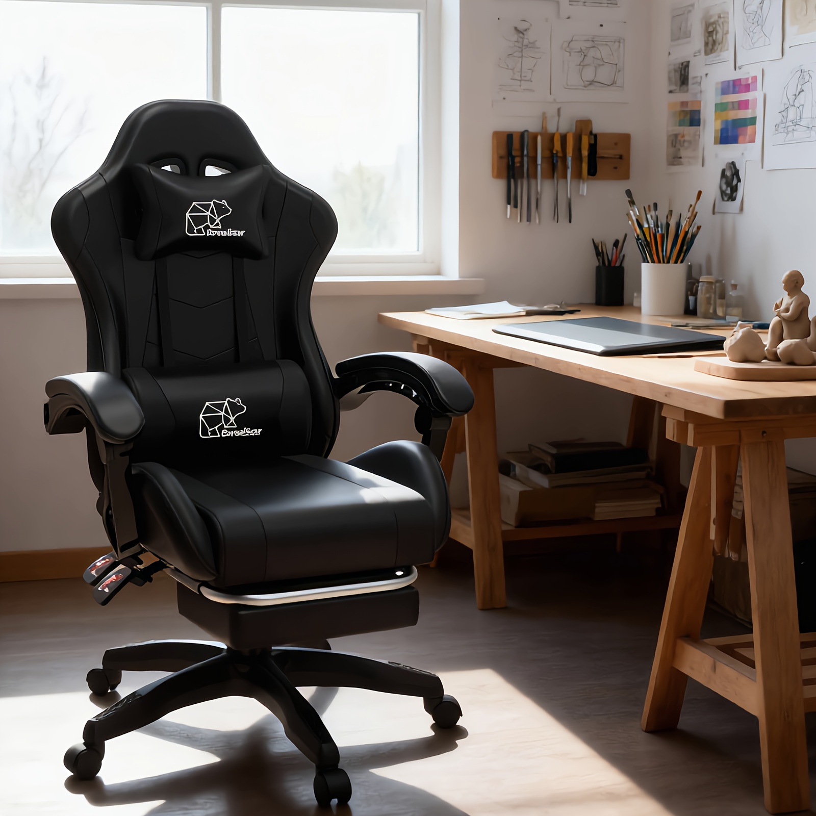1pc Heavy-Duty Manual Recline E-Sports Chair Suitable for Adults & - Adjustable Footrest/Lumbar Support Gaming Desk Chair with Fixed Armrests, High-Padding Ergonomic Seat for Home Office Computer Chair, Modern for Home and Office Use - Image 15