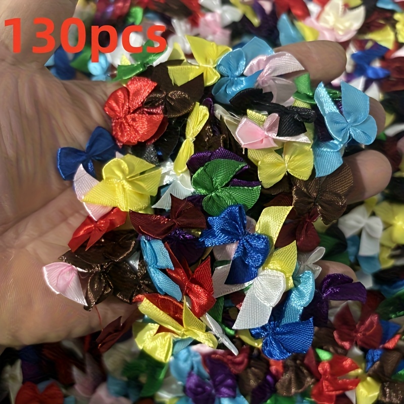 Image of 130pcs Mini Satin Ribbon Bows Flowers Crafts For Sewing Appliques Crafts Decoration Hair Additions Gift Box Ornament