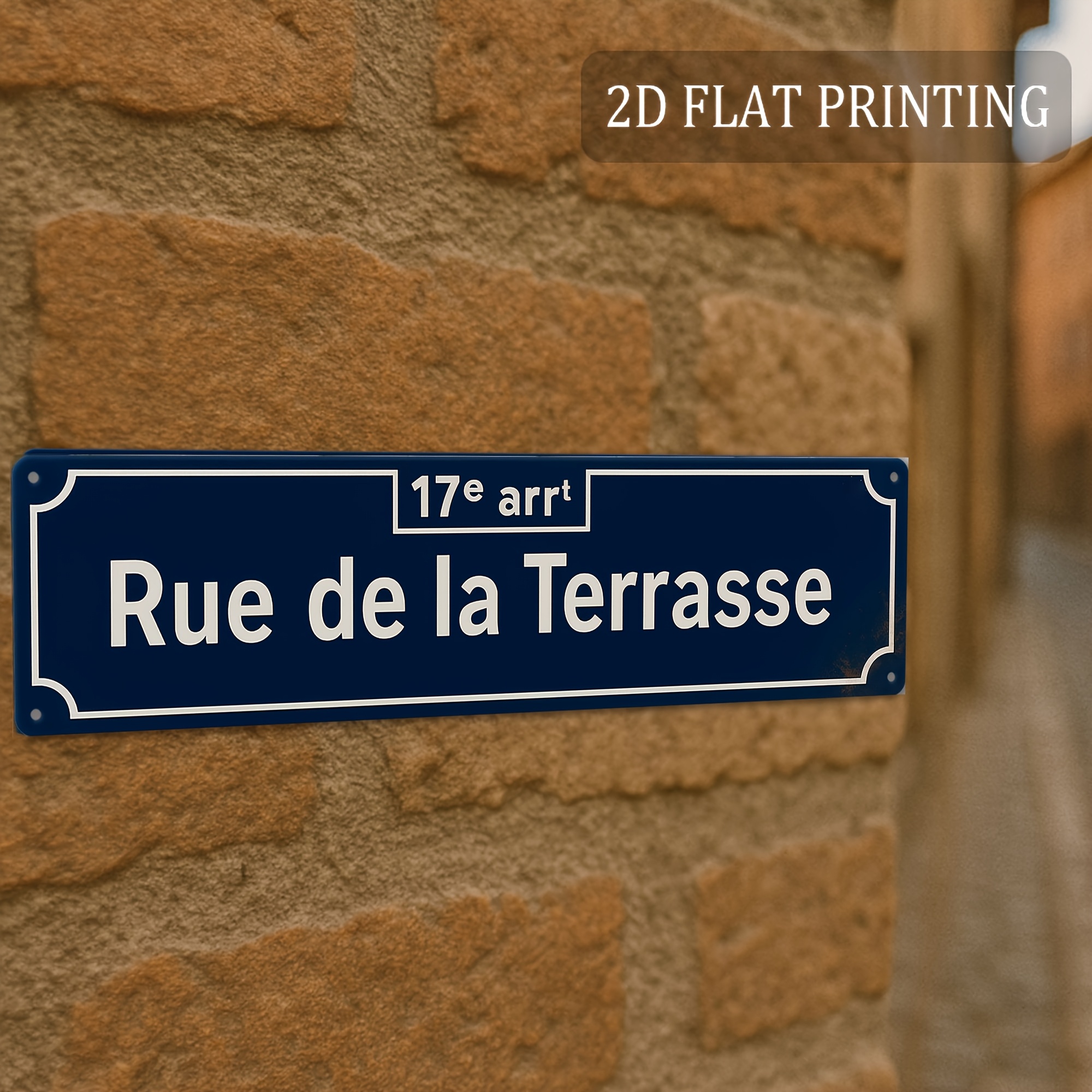 TEMU Plat 2D, Impression Plate 2D, 1 pièce, Panneau Mural en Aluminium "Rue de " (40,64 cm x 10,16 cm), Décoration Extérieure, Panneau de Nom de Rue