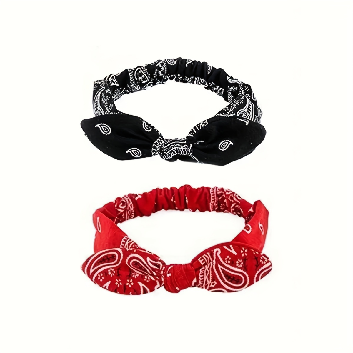 E-shop 2er-Pack Retro Bohemian Print Schleife Weiches Elastisches Haarband Kopfbedeckung, Geeignet für Tägliches Waschen, Sport, Strand, Urlaub, Reise