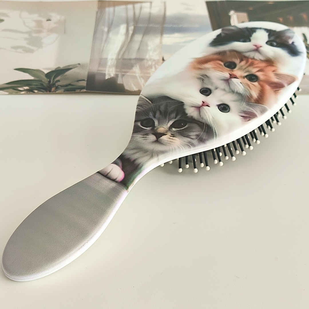 TEMU a cuscino d'aria ovale 1 pz a tema quattro gattini impilati. a cuscino d'aria per casa e viaggio, antistatico. Una spazzola per capelli qualit�