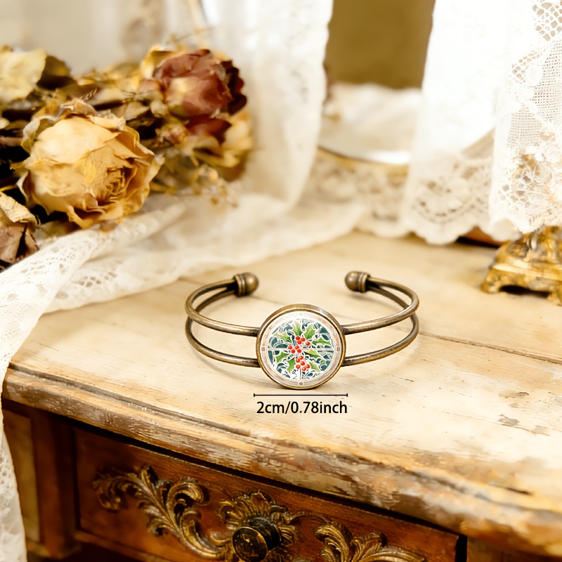Antique Cyan Double-Layer Adjustable Bracelet with Green Leaves