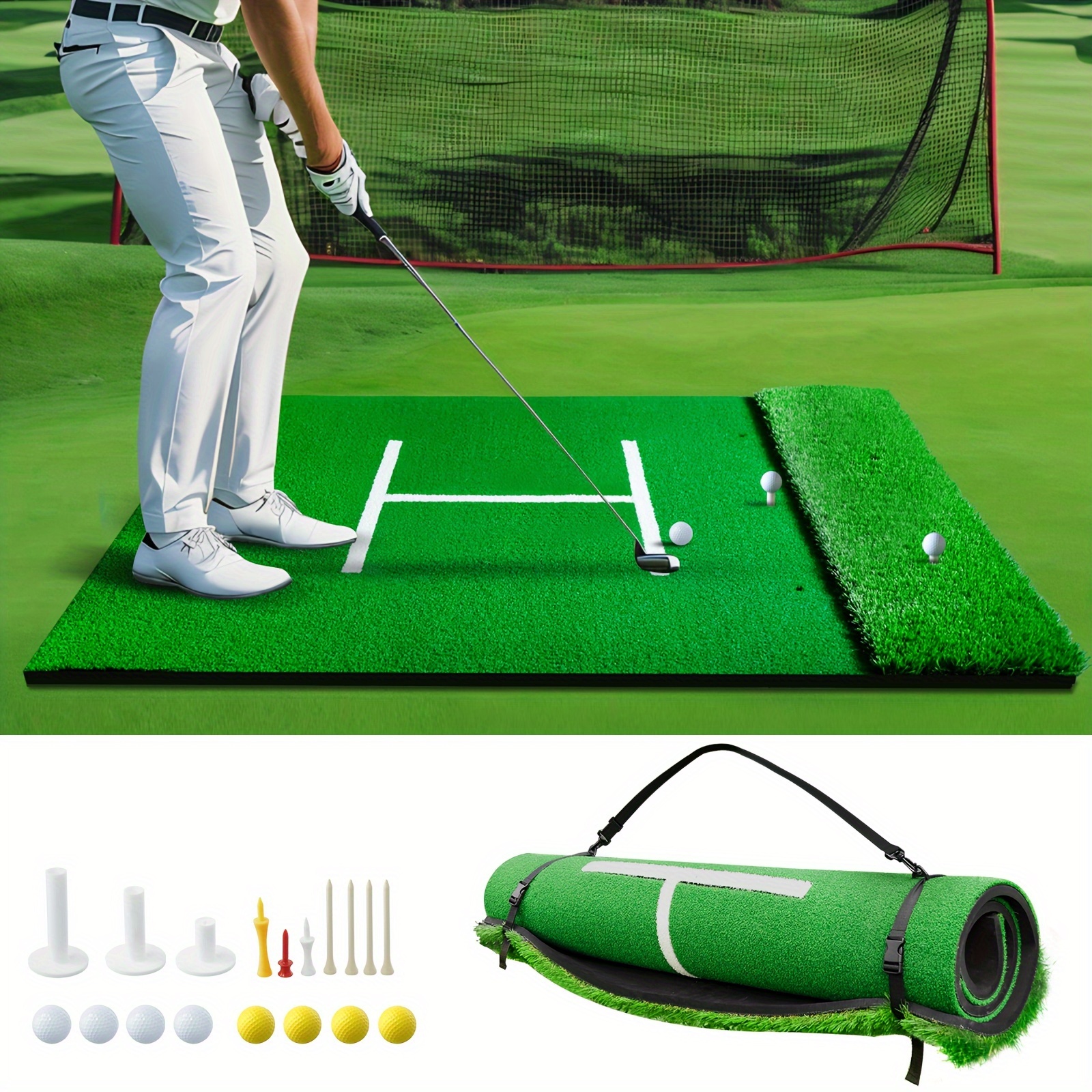 

Golf Hitting Mat, Golf Practice Mat For Indoor/outdoor, Thickened With 0.4-inch Pp Grass, Includes Golf Ball, Golf Tee, Impact Mat