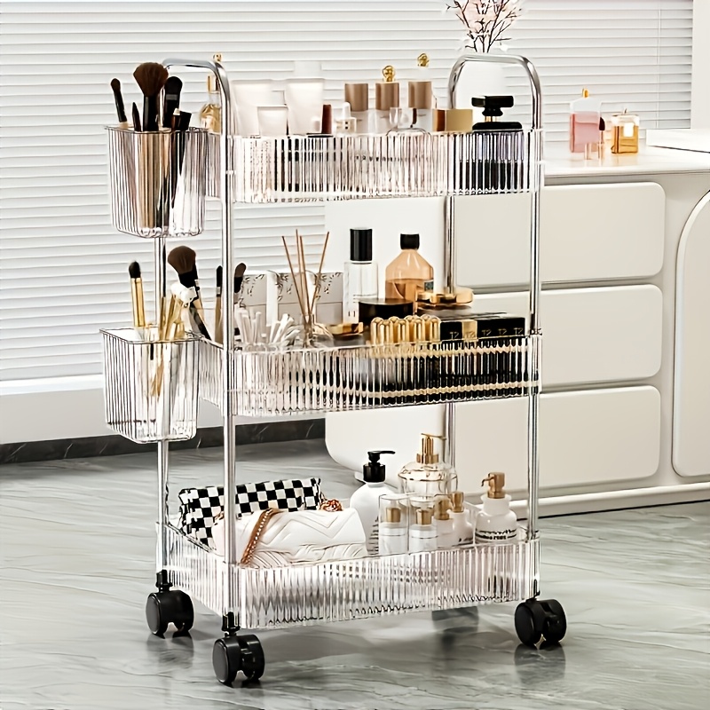 1pc transparent acrylic rolling storage cart with wheels high     material silent universal wheel design modern and minimalist multi layer storage items     and easy to access moisture and stain resistant
