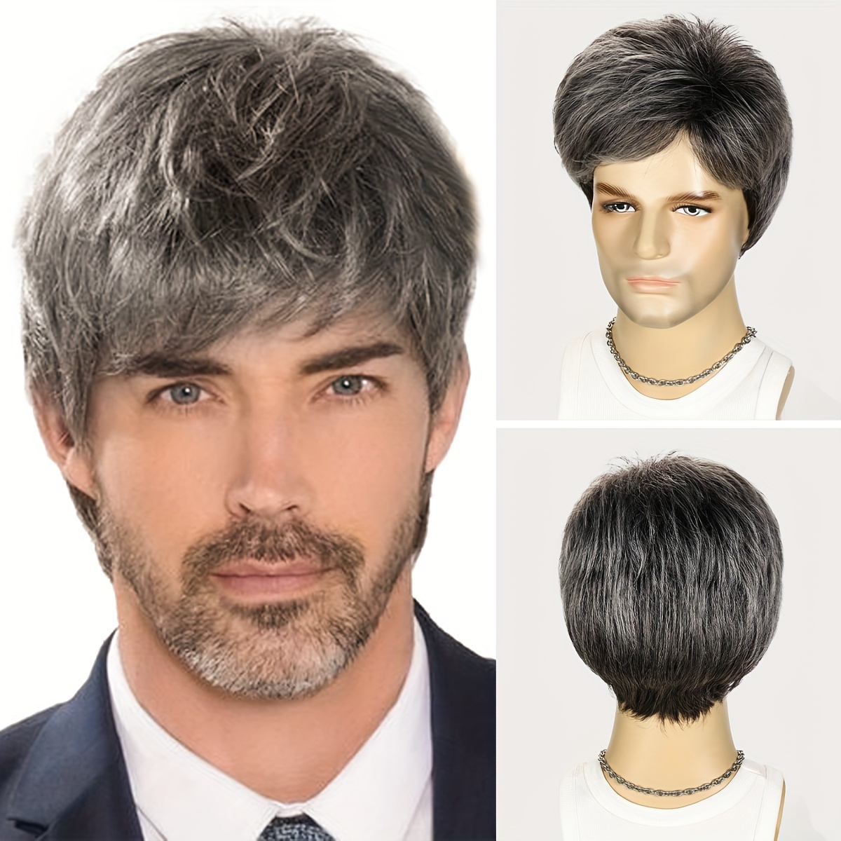

Men's Short Grey Wig Layered Wigs Synthetic Heat Resistant Hair Replacement Wigs For Male Guys - Perfect For Daily Costume Parties & Halloween!