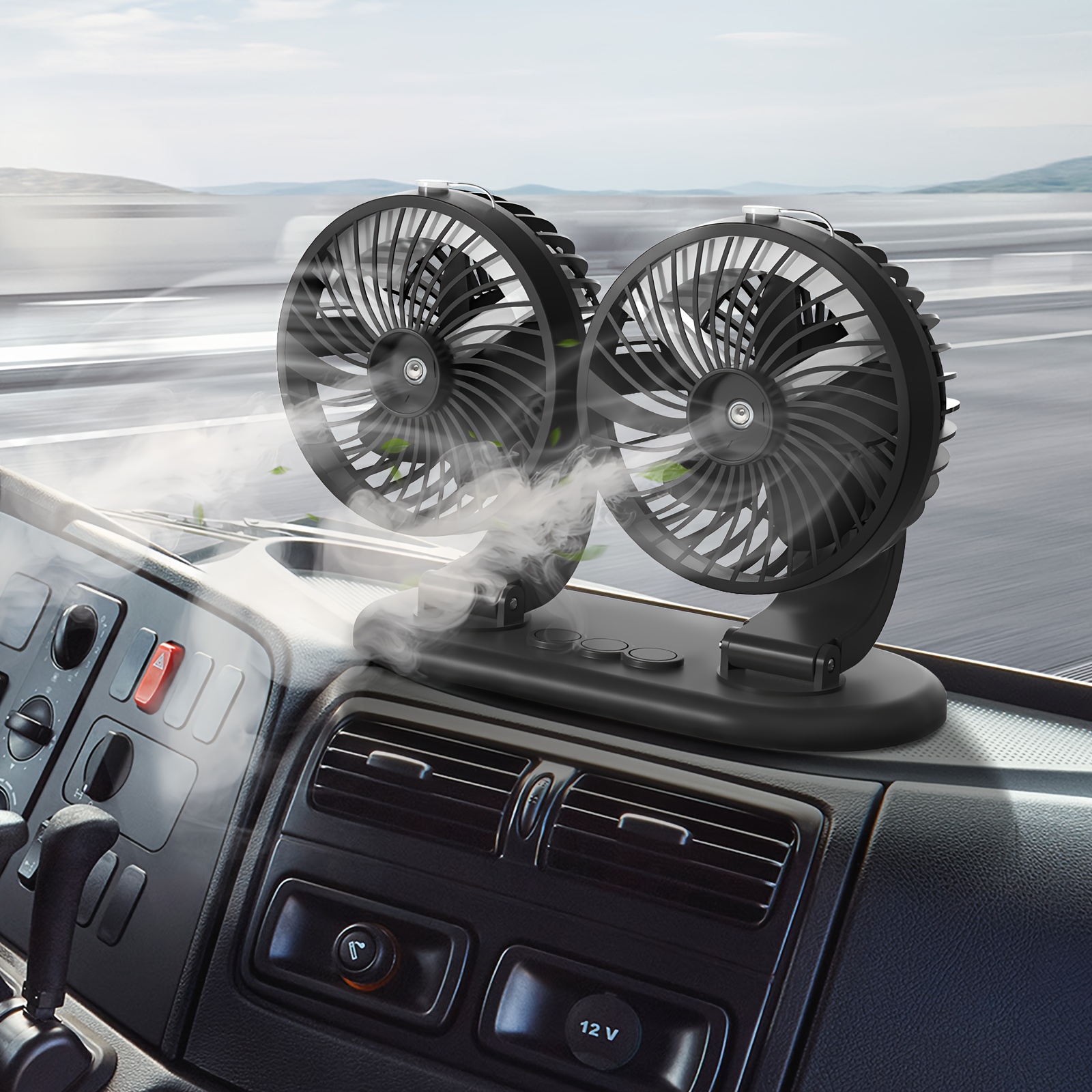 Car Fan 5v Portable Auto Cooling Misting Fan Dual Head Rotatable Usb Vehicle Fans Electric Air Circulation Fans For Car Dashboard Truck Suv Sedan Rv Van Boat Golf Cart(4000rpm)