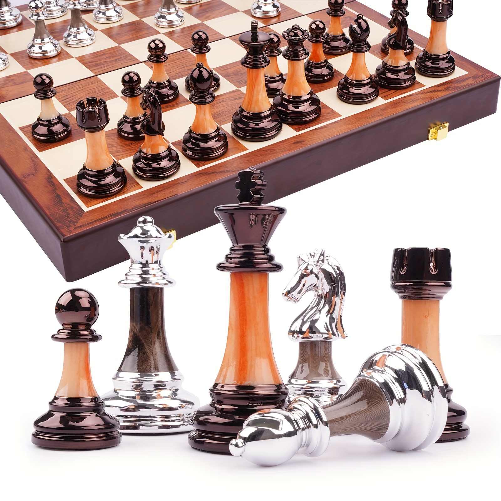

Large Chess Set Folding Wooden Board With Deluxe Weighted Acrylic Chess Pieces - 3.5" King With Storage Slots For Adults House Warming Retirement Gift