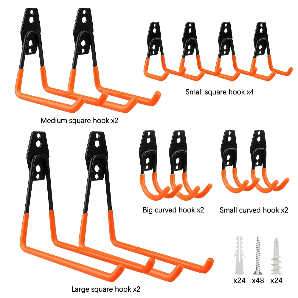 TEMU 12pcs Heavy-duty Garage Tool Hook Set | Combination, Strong Load Capacity, With Mounting Hardware, For Tools/hoses/ladders/bikes, Wall Storage