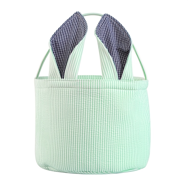 TEMU Easter Bunny Storage Basket With Pink Ears & Striped Design - Bucket For Room, Organization, Hunt Accessory ()