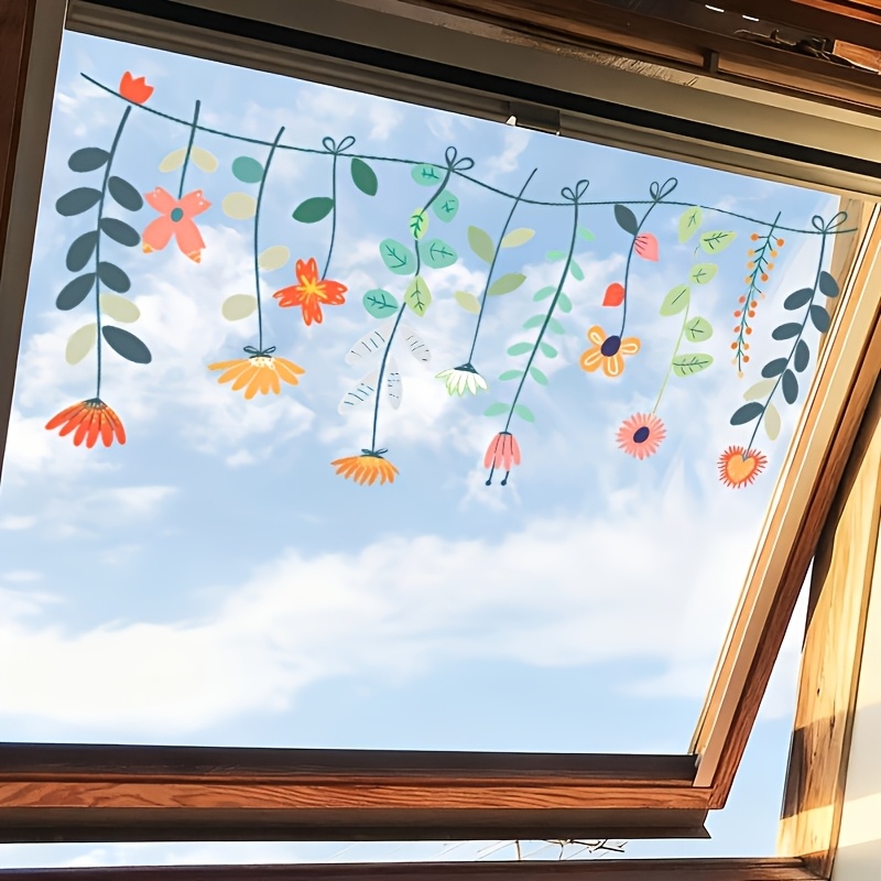 Image of 1pc Spring Decor Colorful Hanging Flower Static Clings Window Stickers, Double-sided Reusable Removable Window Clings Glass Sticker For Home Skylight Window Glass Door Decor