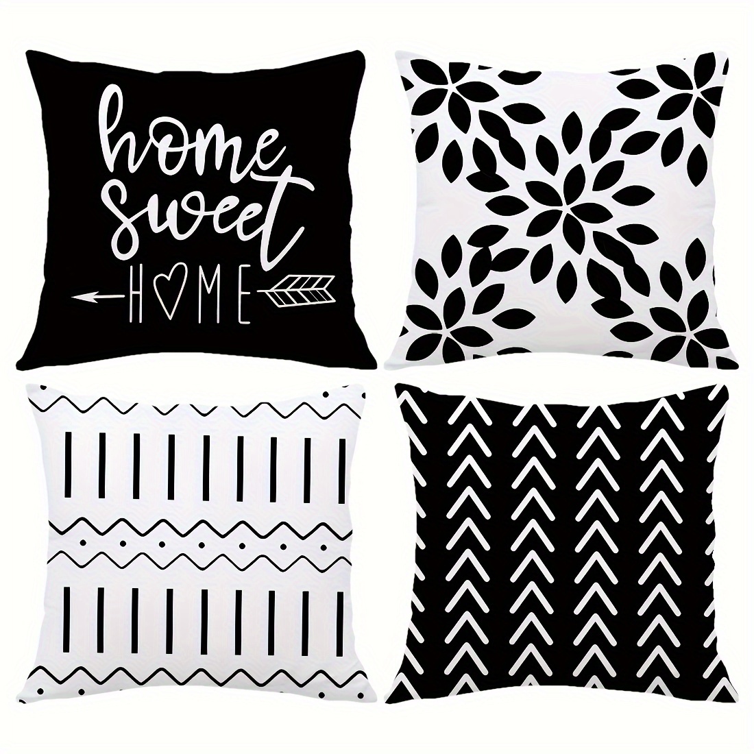 

4pcs Abstract Sweet Home Pillow Covers For Sofa Chair Decoration, Made Of 100% Polyester Velvet, Printed Cushion Covers For Decor.