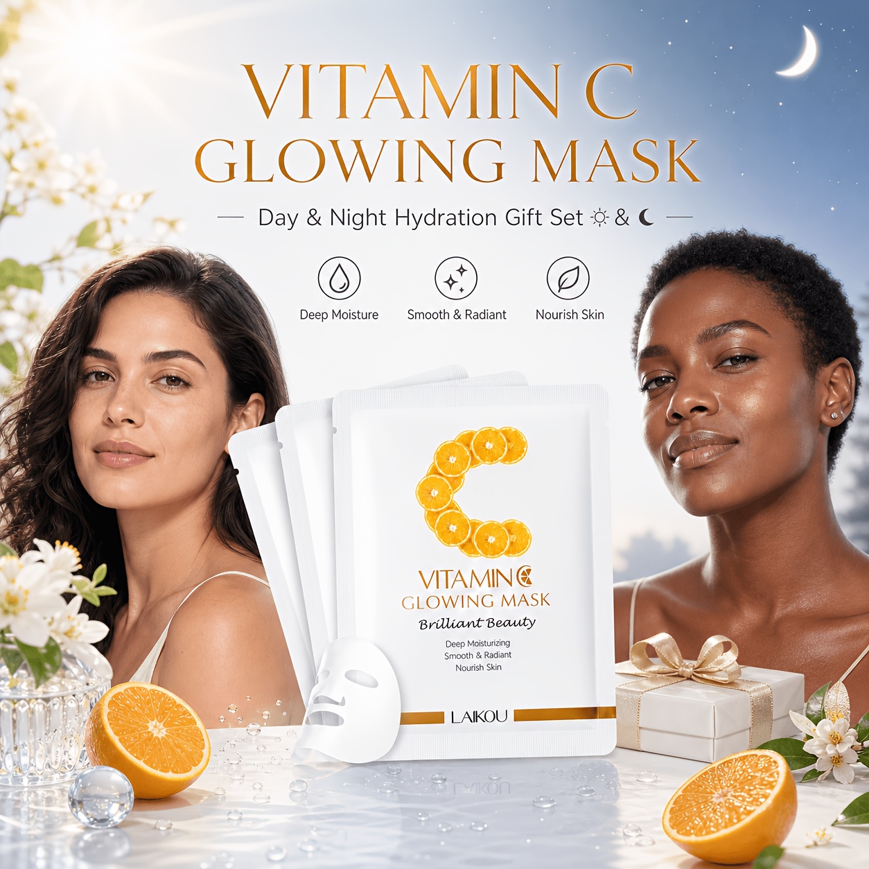 Image of Laikou Vitamin C Radiance Mask 0.88 Oz 3pcs - Vitamin C Sheet Mask Facial Mask Suitable For Types, Formulated With Vitamin C, Facial