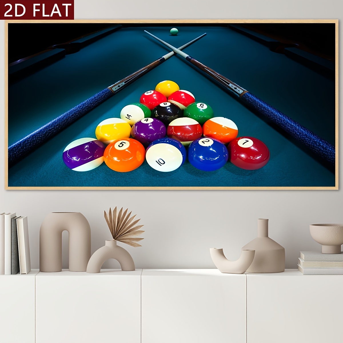 TEMU 2d Flat 1pc Billiards Sport Wall Art - Vibrant Pool Table Canvas Poster, Waterproof & , Frameless, Ideal For Living Room, Bedroom, Office, Kitchen, Bar Decor, Billiards Room Decor