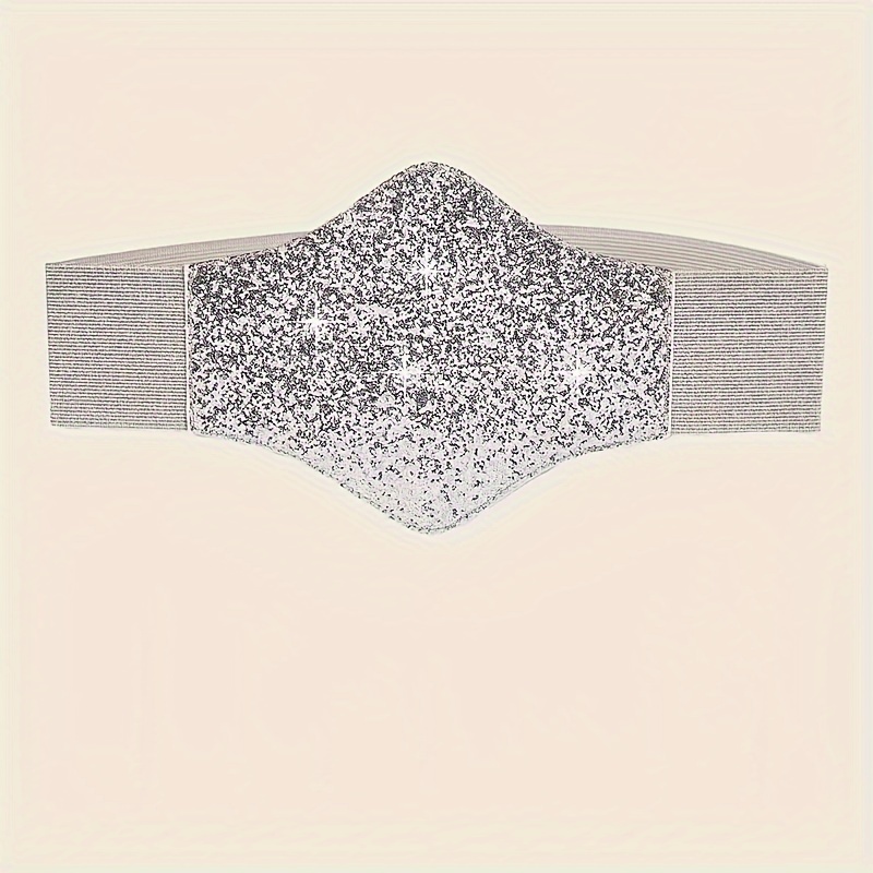 Women's Sequined Wide Belt, Solid Elastic Waist Belt
