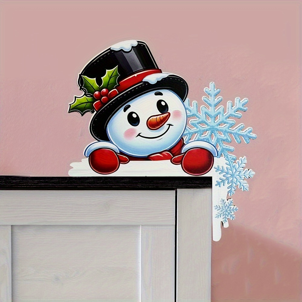 

1pc Classic Snowman Wooden Door Corner Decoration, Wall Accent For Living Room, Bedroom, Office Indoor & Outdoor , Christmas Holiday Ornament, Ideal For Home & Party Decor, No Power Required