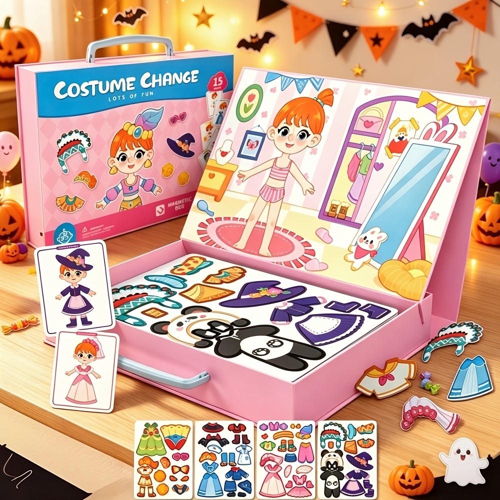 TEMU Boîte à Jouets Magnétique pour Enfants, Costume de Déguisement et de Changement, Puzzle Magnétique Portable, Jeu de Simulation avec Cartes de ,
